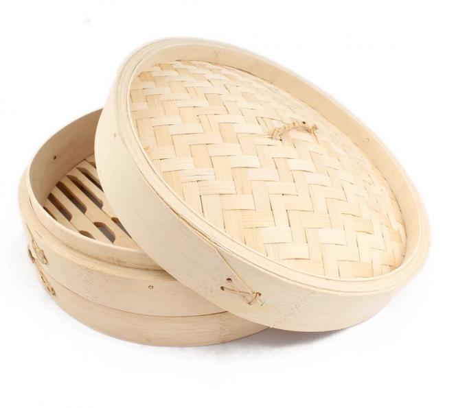 Custom Dim Sum Bamboo Steamers , Two Tier Bamboo Steamer Kitchen