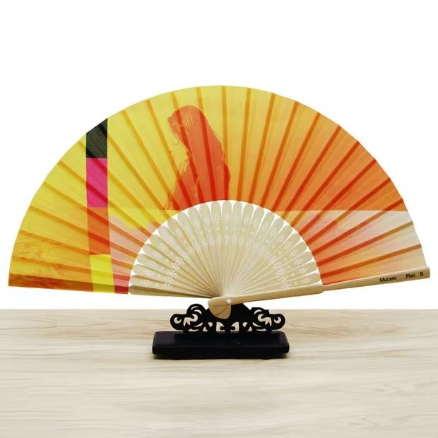 Custom Printed Logo Folding Bamboo Handfan Rib Wedding Wooden Handheld White