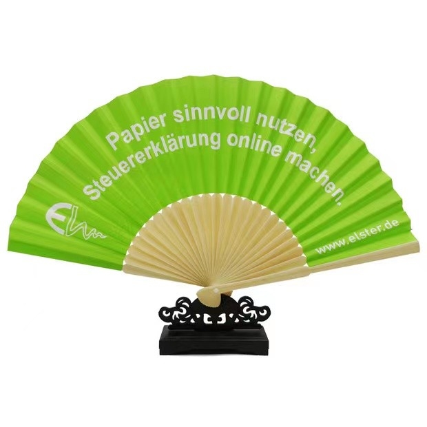 Custom Printed Logo Folding Bamboo Handfan Rib Wedding Wooden Handheld White