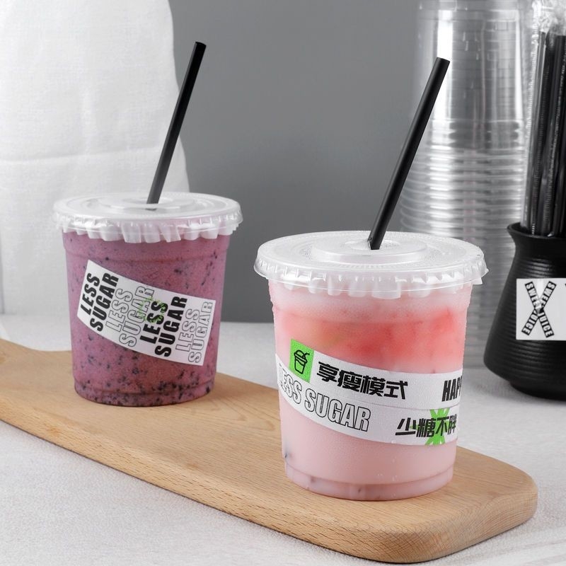 16oz PET Cups With Printed Logo , Plastic Pet Plastic Cups Disposable Bubble Tea Cup