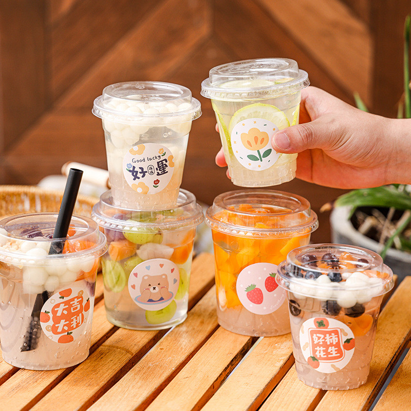 16oz PET Cups With Printed Logo , Plastic Pet Plastic Cups Disposable Bubble Tea Cup