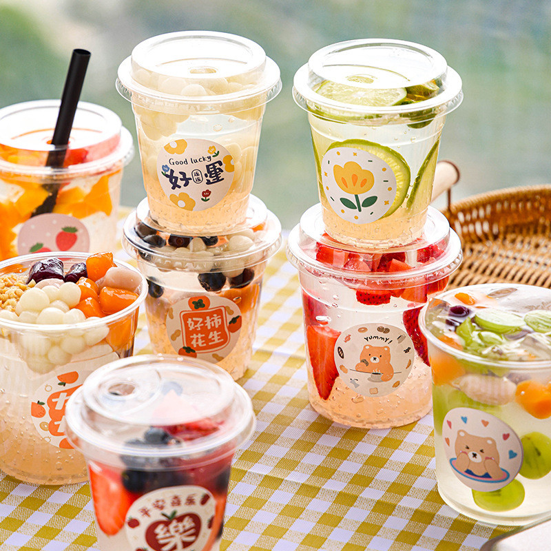 16oz PET Cups With Printed Logo , Plastic Pet Plastic Cups Disposable Bubble Tea Cup