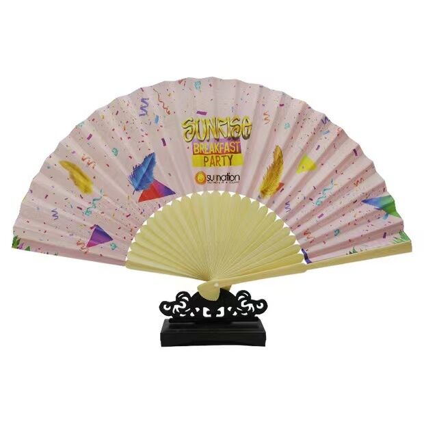 Wholesale Eco-Friendly 21*38cm Custom Logo Printed Bamboo Folding Hand Fan for Wedding Favors