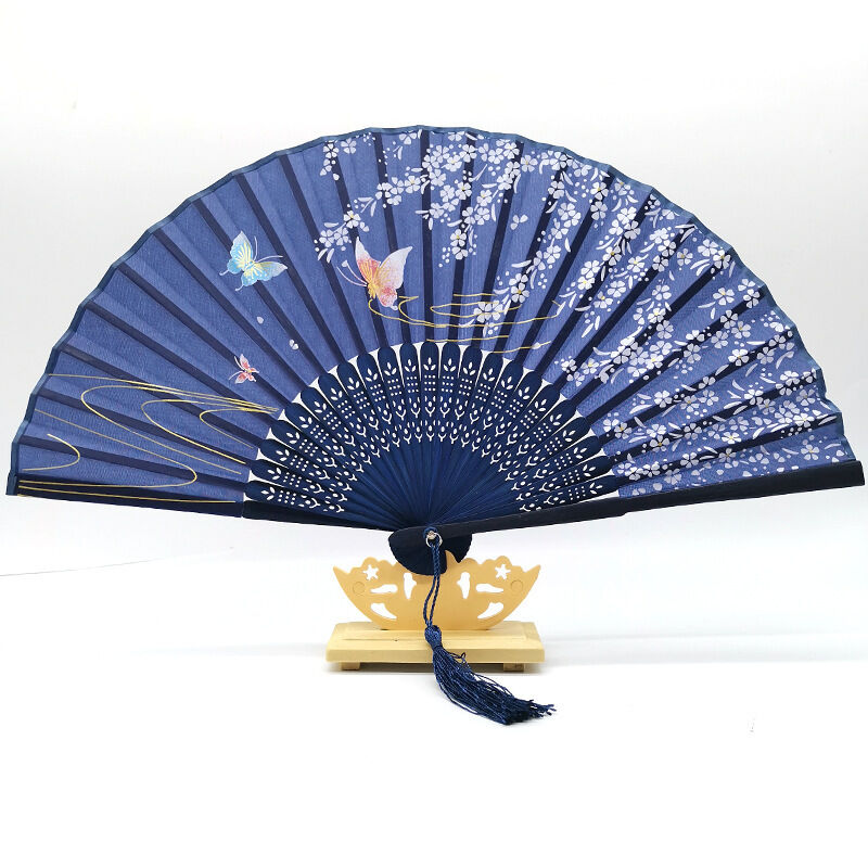 Personalized 21cm Bamboo Folding Hand Fan with Silk and Custom Logo for Wedding Favors