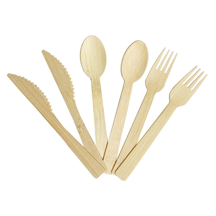 Disposable Bamboo Cutlery Spoon Fork Knife Toothpick Napkin Sets Individually Wrapped