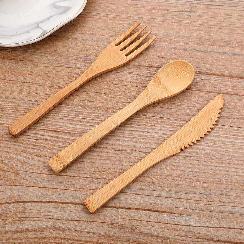 Disposable Portable Organic Bamboo Spoon Fork Chopsticks Set Cloth Bag Packing