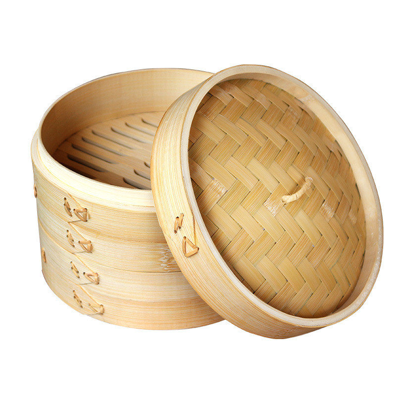 10 Inch Lid Dim Sum Bamboo Steamers , Rice Bamboo Momo Steamer Basket